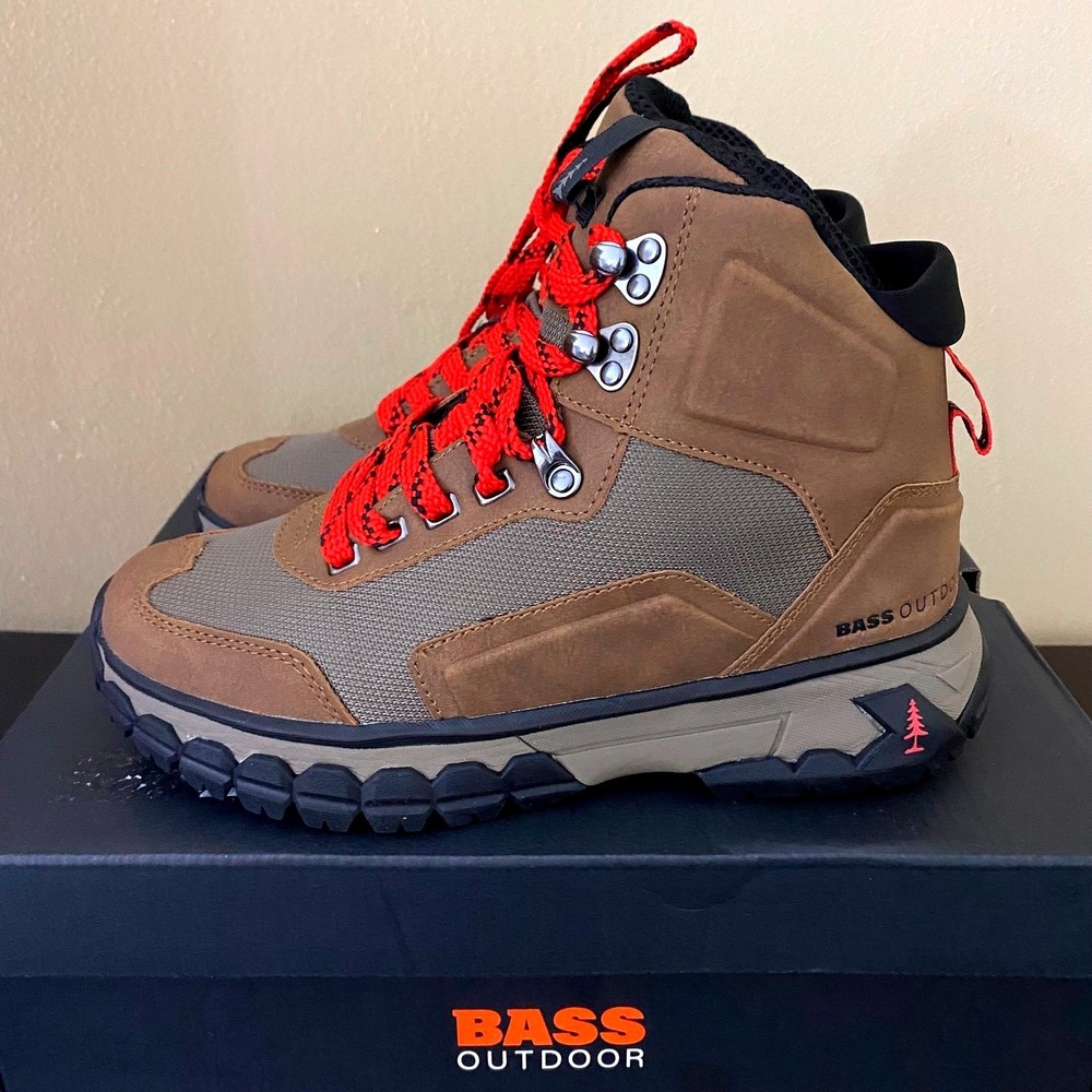 Bass Outdoor Women Brown Olive Hiking Boots BA12H820 Red Laces Size 6.5M